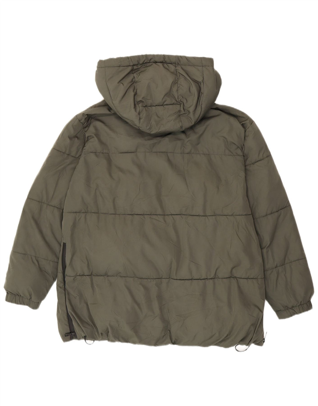 Zara Womens Hooded Oversized Padded Jacket UK 14 Medium Green Polyester