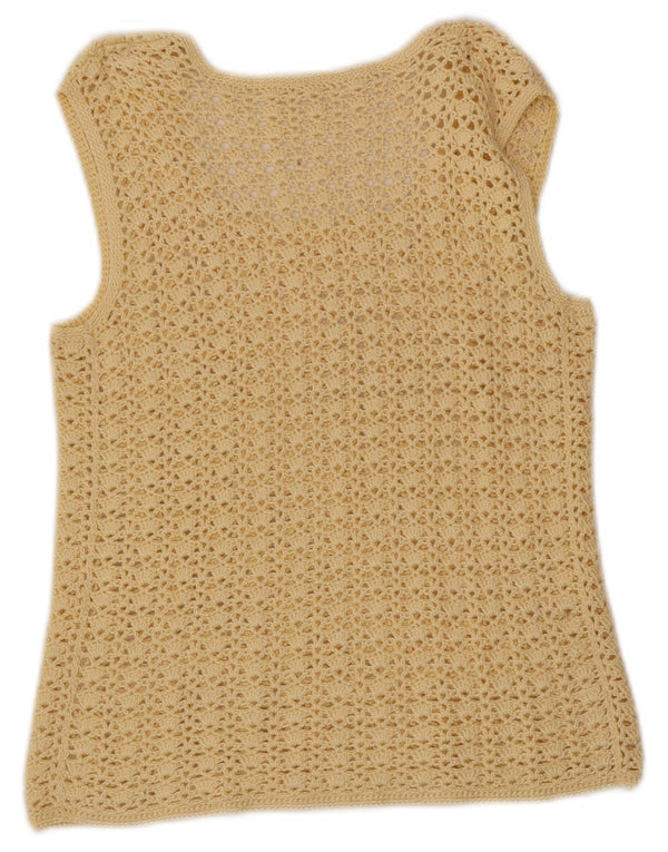 Canotta vintage da donna corta all'uncinetto UK 6 XS gialla