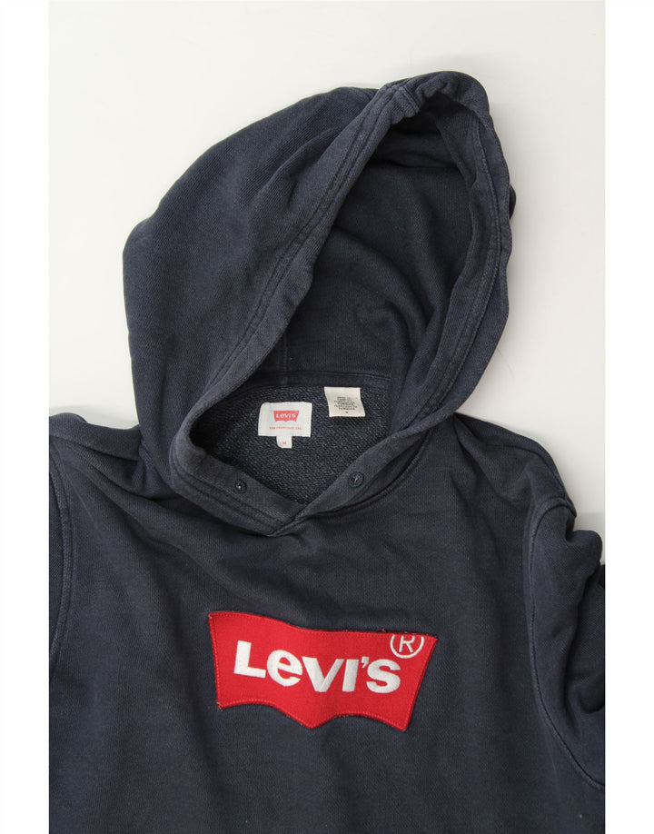 LEVI'S Mens Graphic Hoodie Jumper Medium Navy Blue Cotton Vintage Levi's and Second-Hand Levi's from Messina Hembry 