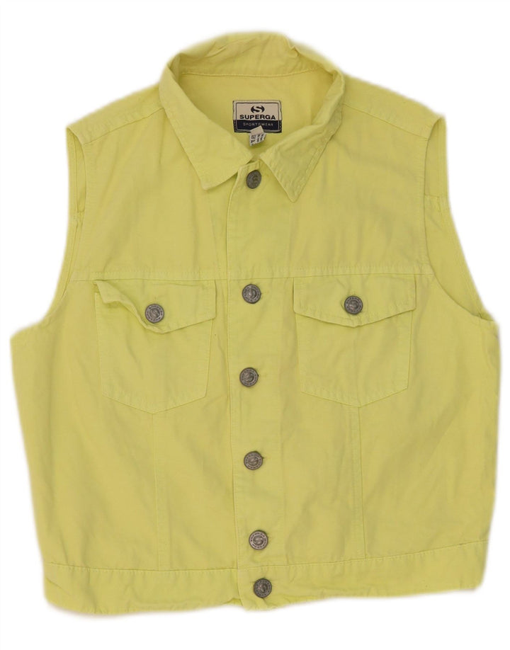 Superga Womens Crop Denim Gilet IT 44 Medium Yellow Cotton