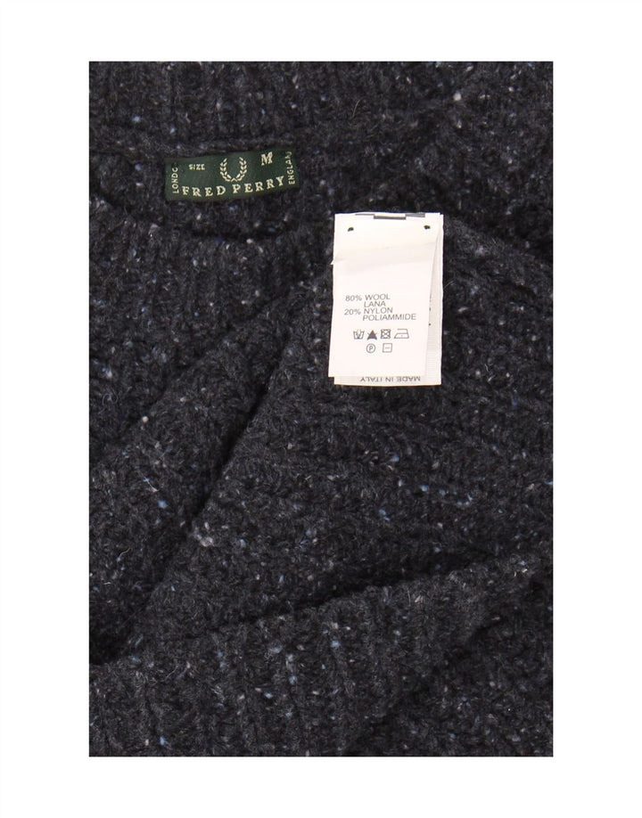 Fred Perry Womens Crew Neck Jumper Sweater UK 14 Medium Navy Blue Wool