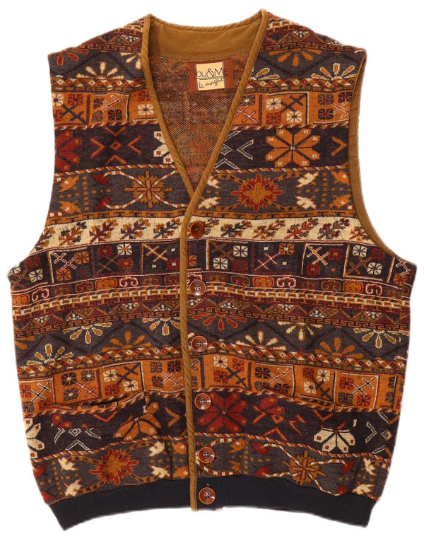 Vintage Herre Gilet UK 38 Medium Brown Fair Isle Wool