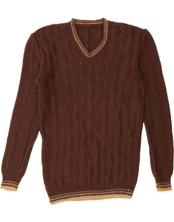 VINTAGE Herre V-hals sweater Medium Brun