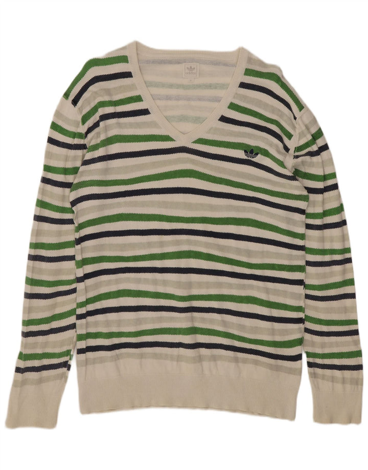 Adidas Mens V-Neck Jumper Sweater Medium Multicoloured Striped Cotton