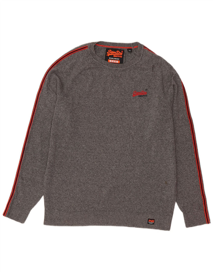 SUPERDRY Mens Crew Neck Jumper Sweater Large Grey Cotton
