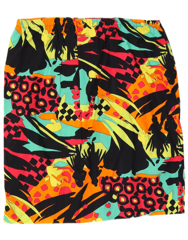 Saia reta feminina VINTAGE gráfica W40 2XL patchwork multicolorido
