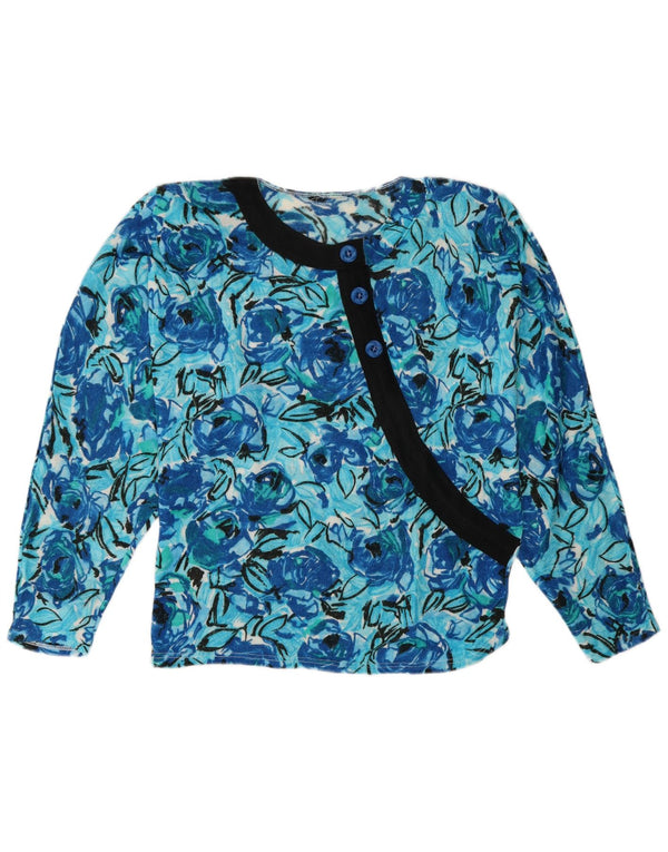 Maglione maglione con scollo a barca da donna vintage UK 14 Acrilico floreale blu medio