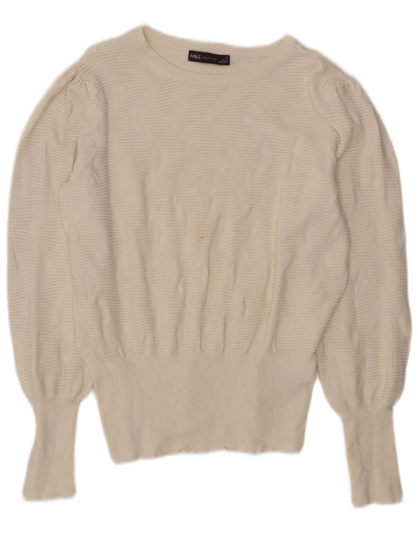 Marks & Spencer Womens Boat Neck Jumper Sweater UK 12 Medium Off White