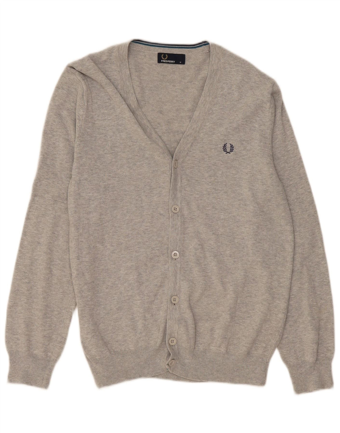 Fred Perry Mens Cardigan Sweater Medium Grey Cotton