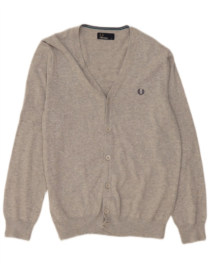 Fred Perry Mens Cardigan Sweater Medium Grey Cotton