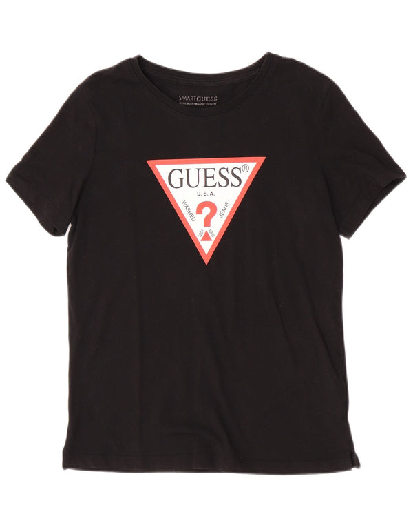 Guess Übergroßes Grafik-T-Shirt für Damen, UK 6 XS, schwarze Baumwolle