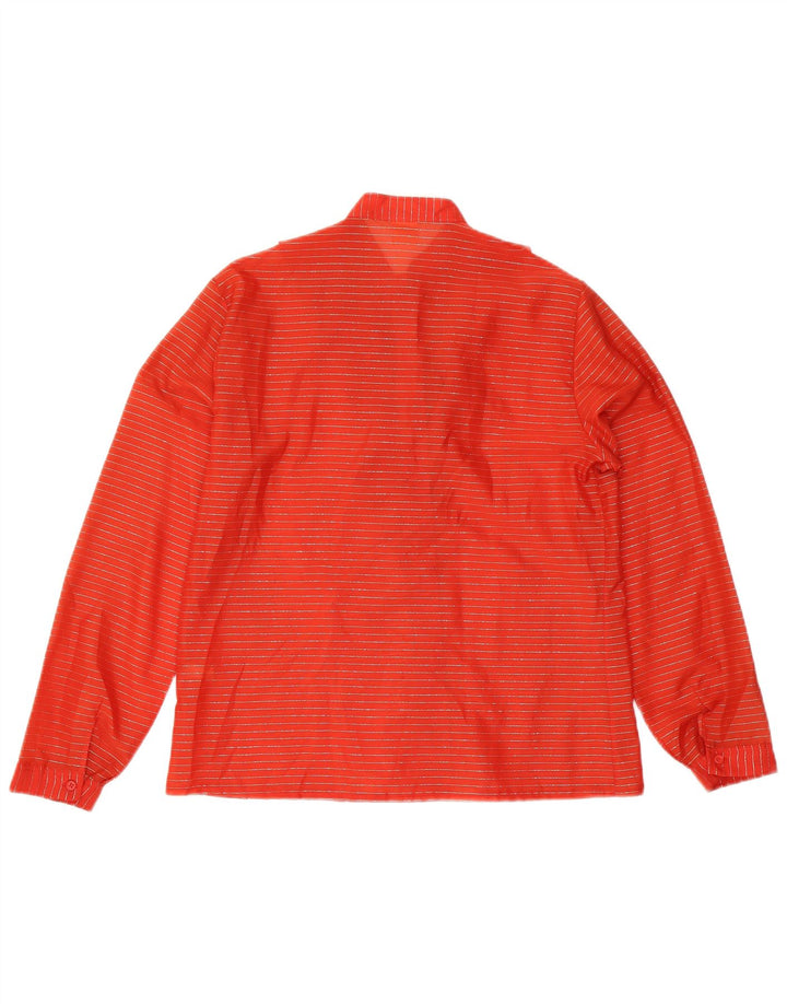 Vintage Womens Ruffle Front Blouse Top IT 48 XL Red Striped Polyester