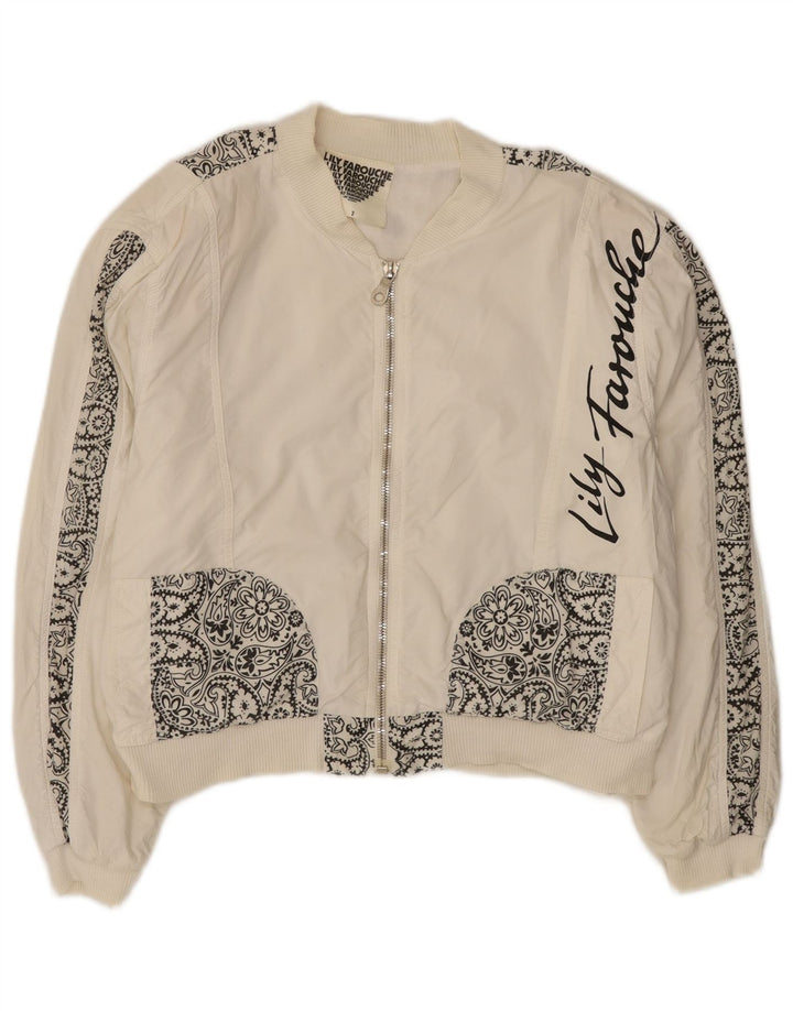 Lily Farouche Womens Graphic Oversized Bomber Jacket US 2 XS White Paisley