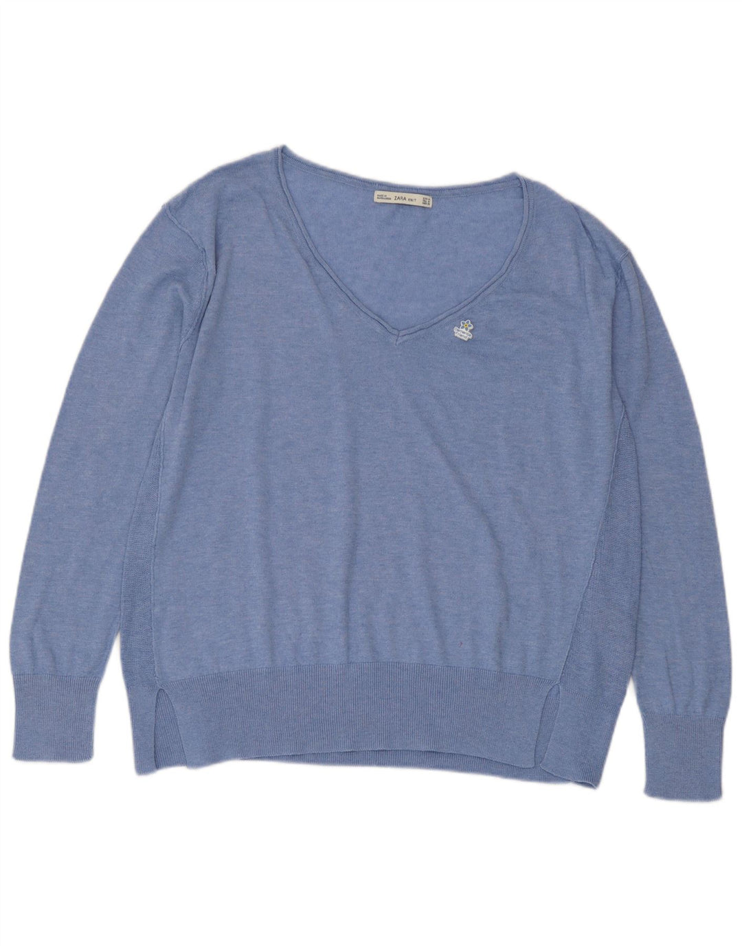 Zara Womens V-Neck Jumper Sweater UK 14 Medium Blue Polyester