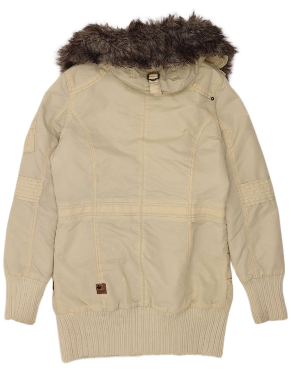KHUJO Womens Hooded Parka Jacket UK 16 Large Off White Nylon