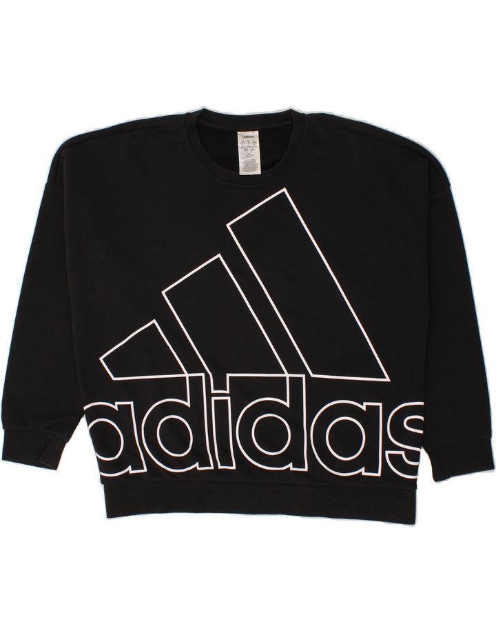 ADIDAS Womens Oversized Graphic Sweatshirt Jumper UK 12/14 Medium Black Vintage Adidas and Second-Hand Adidas from Messina Hembry 