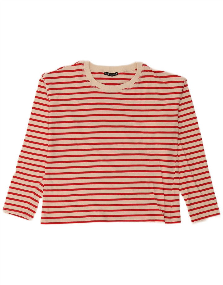 Zara Womens Oversized Top Long Sleeve UK 10 Small Off White Striped