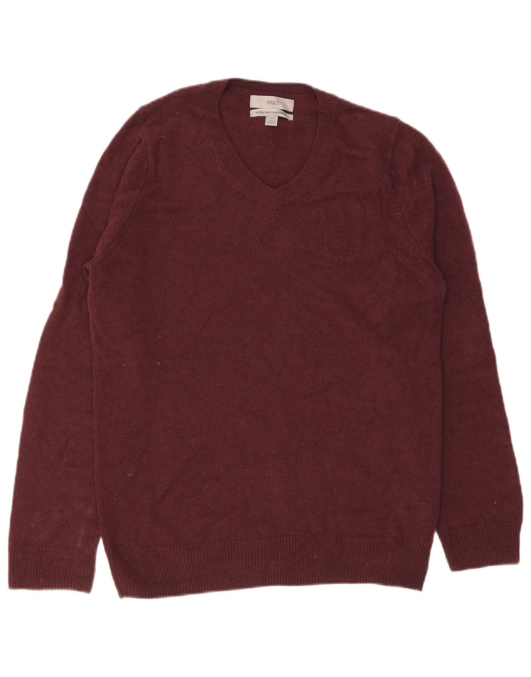 Marks & Spencer Mens V-Neck Jumper Sweater Small Burgundy Lambswool