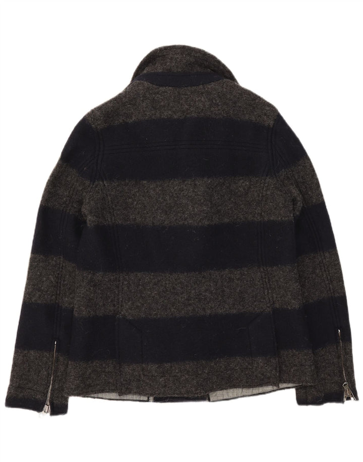 Replay Womens Pea Coat UK 18 XL Grey Striped Wool