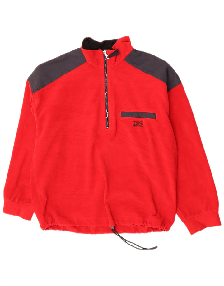 Think Pink Mens Zip Neck Fleece Jumper Large Red Colourblock Polyester