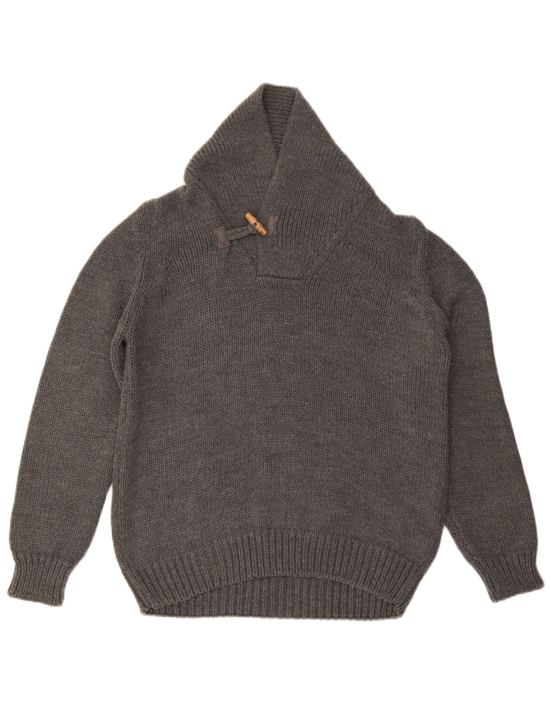 ZARA Mens Shawl Neck Jumper Sweater Large Grey Acrylic