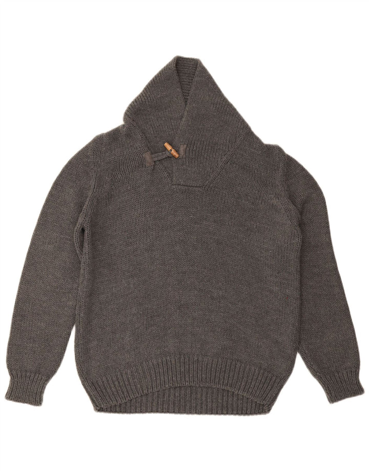 ZARA Mens Shawl Neck Jumper Sweater Large Grey Acrylic