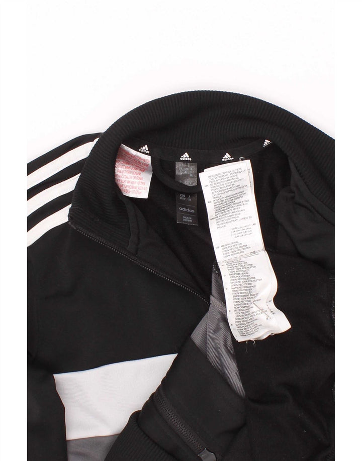 Adidas Boys Tracksuit Top Jacket 7-8 Years Black Colourblock Polyester