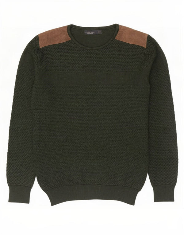 Zara Mens Crew Neck Jumper Sweater Medium Green Colourblock