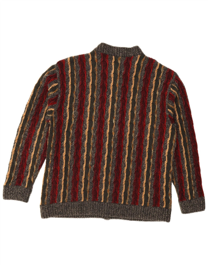 Vintage Mens Cardigan Sweater Large Grey Striped Wool