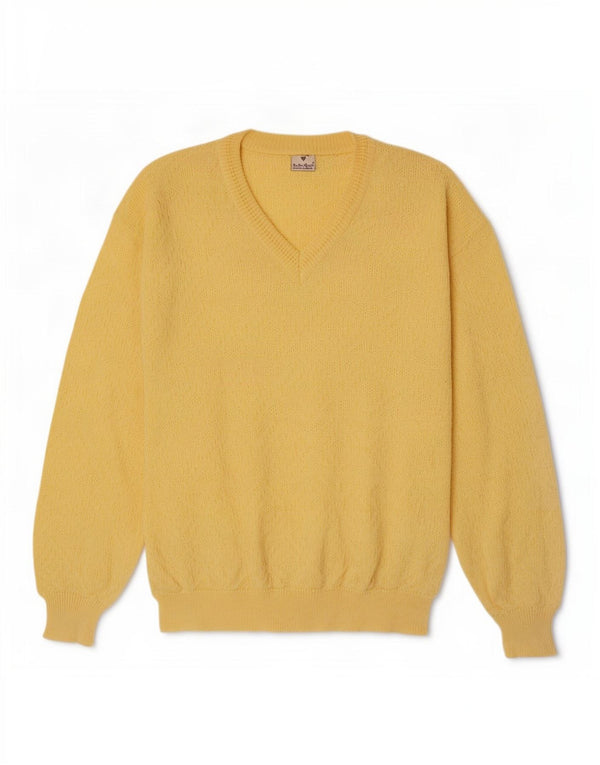 Adler Mens Loose Fit V-Neck Jumper Sweater IT 50 Medium Yellow Geometric