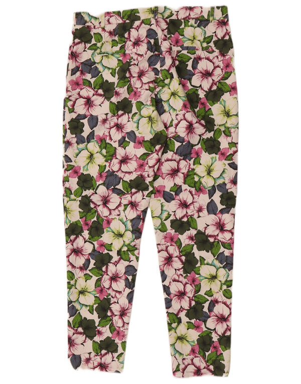 M&Co Womens Slim Chino Trousers UK 10 Small W28 L26 Multicoloured Floral
