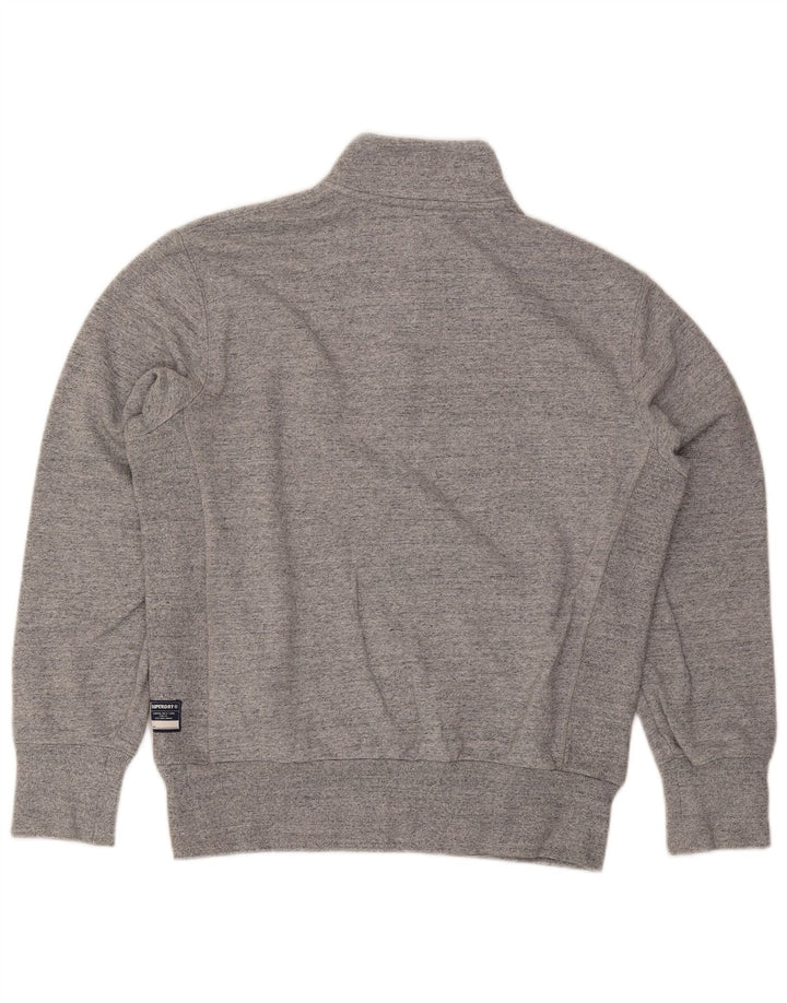 Superdry Mens Zip Neck Sweatshirt Jumper Medium Grey Flecked Cotton
