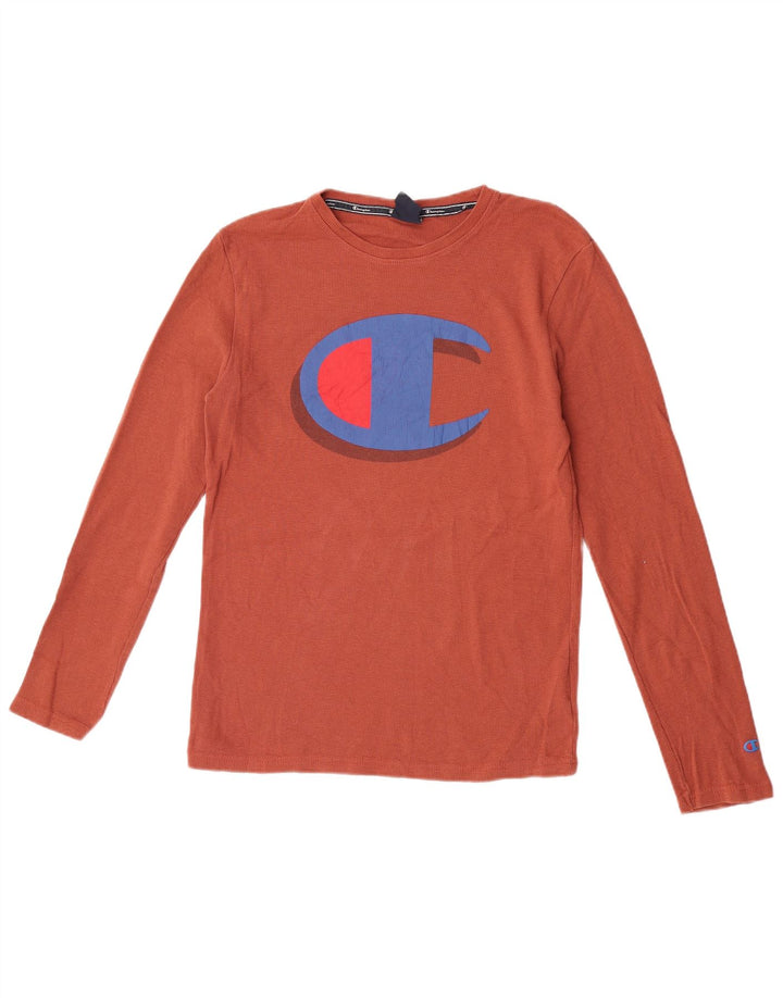 CHAMPION Mens Graphic Top Long Sleeve Large Brown Cotton