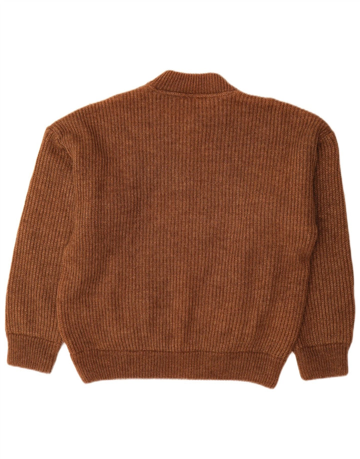 Ivy Oxford Mens Button Neck Jumper Sweater Large Brown Wool
