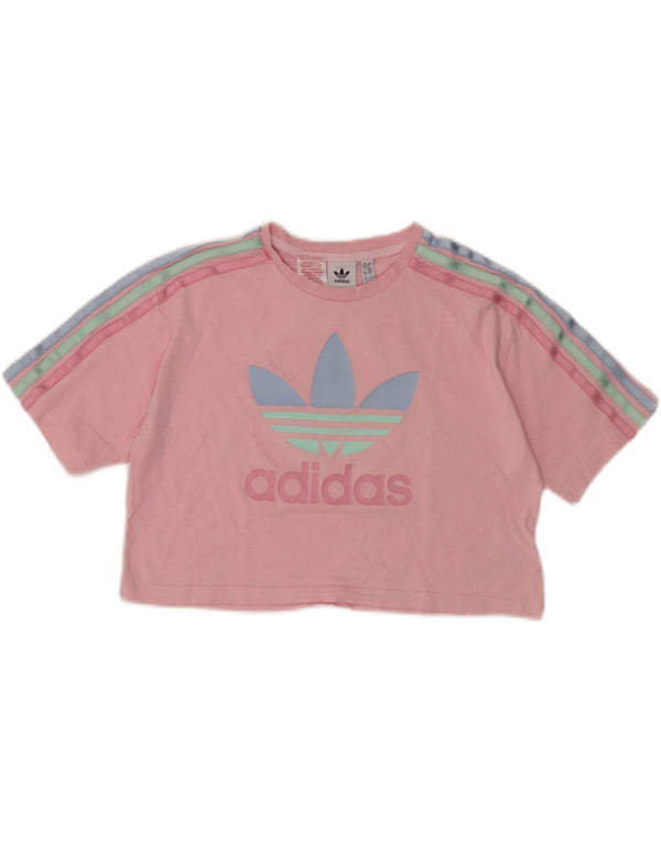 Adidas Girls Crop Graphic T-Shirt Top 11-12 ans Rose Coton