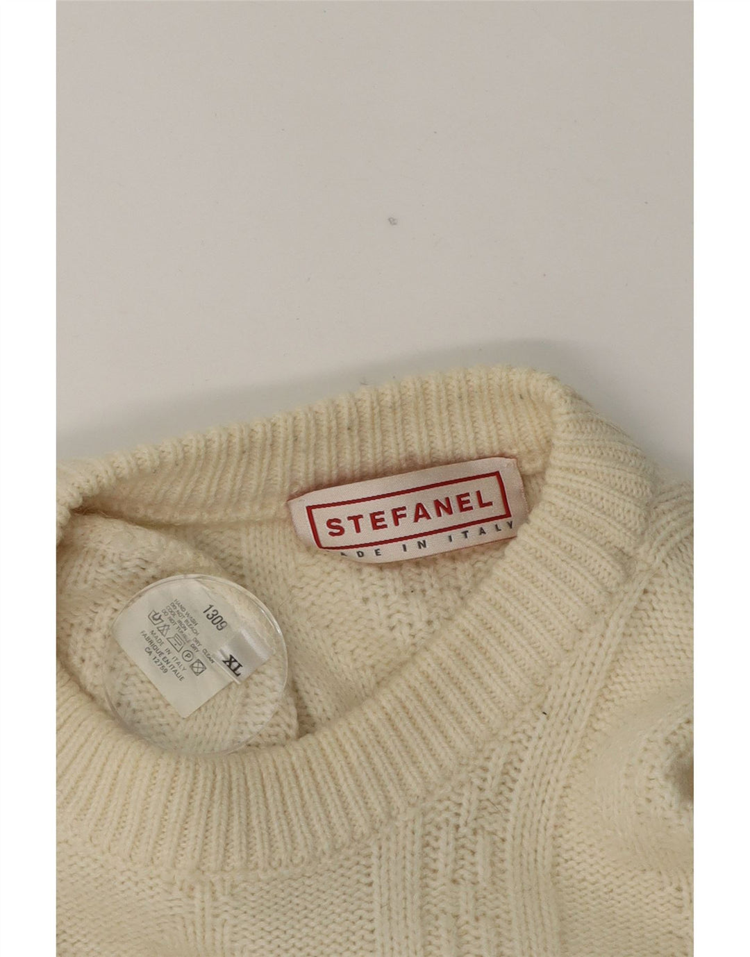 STEFANEL Mens Crew Neck Jumper Sweater XL Beige Wool Vintage Stefanel and Second-Hand Stefanel from Messina Hembry 