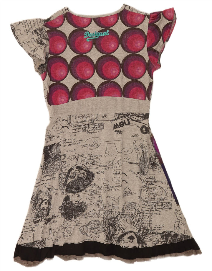 Desigual Womens Graphic A-Line Dress UK 12 Medium Grey