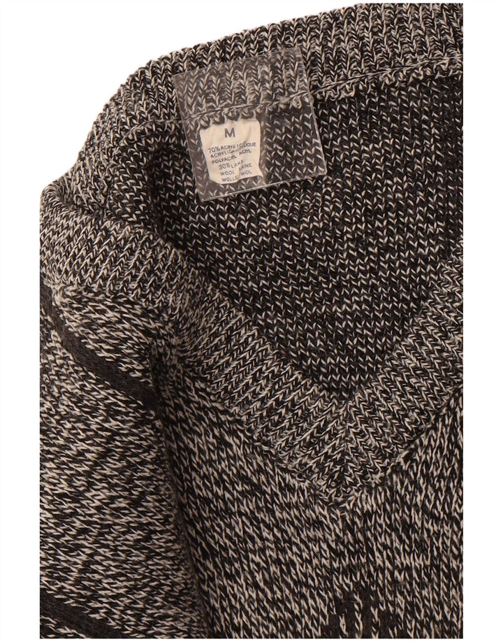 VINTAGE Mens V-Neck Jumper Sweater Medium Grey Argyle/Diamond Acrylic