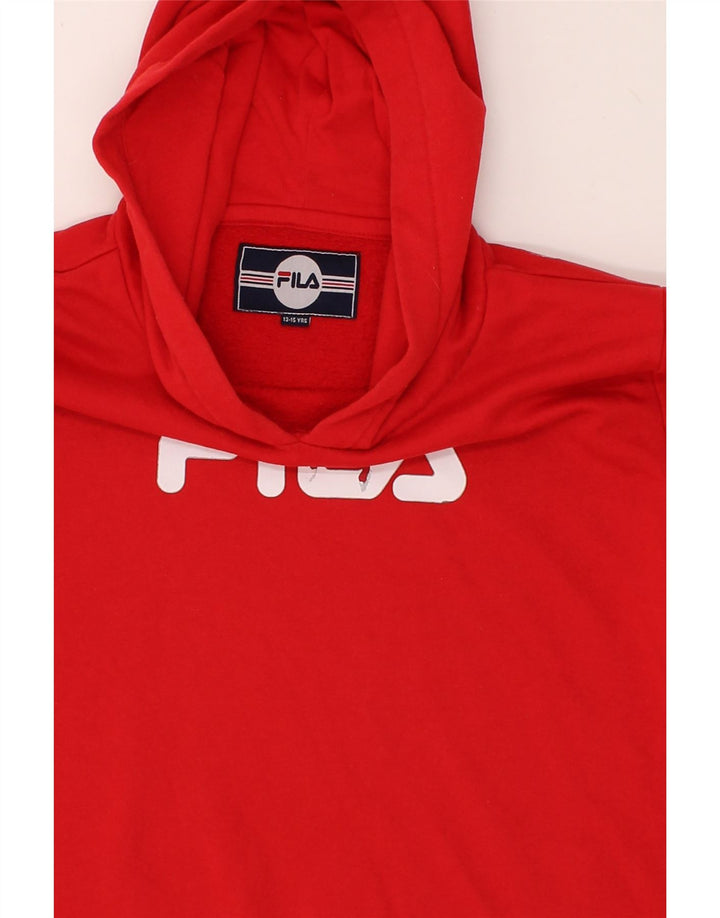 FILA Boys Graphic Hoodie Jumper 13-14 Years Red Polyester Vintage Fila and Second-Hand Fila from Messina Hembry 