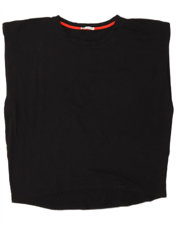 Zara Womens Oversized Vest Top UK 16 Large Black Cotton