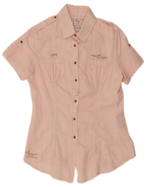 Aeronautica Militare grafisk kortærmet skjorte til kvinder UK 10 Small Pink