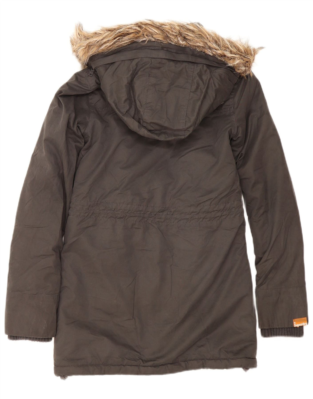 Superdry Womens Hooded Sherpa Parka Jacket UK 2 2XS Grey Polyester