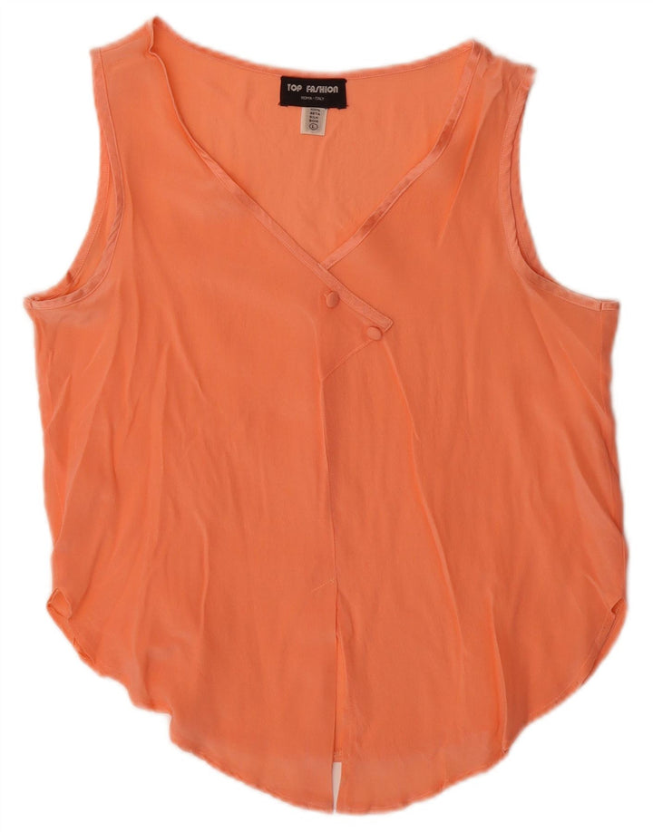 Vintage Womens Vest Top UK 14 Large Orange Silk