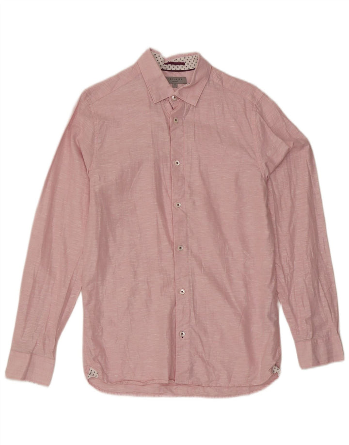 Ted Baker Chemise Homme Taille 2 Petit Lin Rose Moucheté