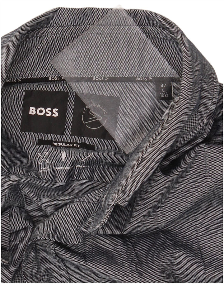 HUGO BOSS Mens Regular Fit Shirt Size 42 Large Grey Cotton