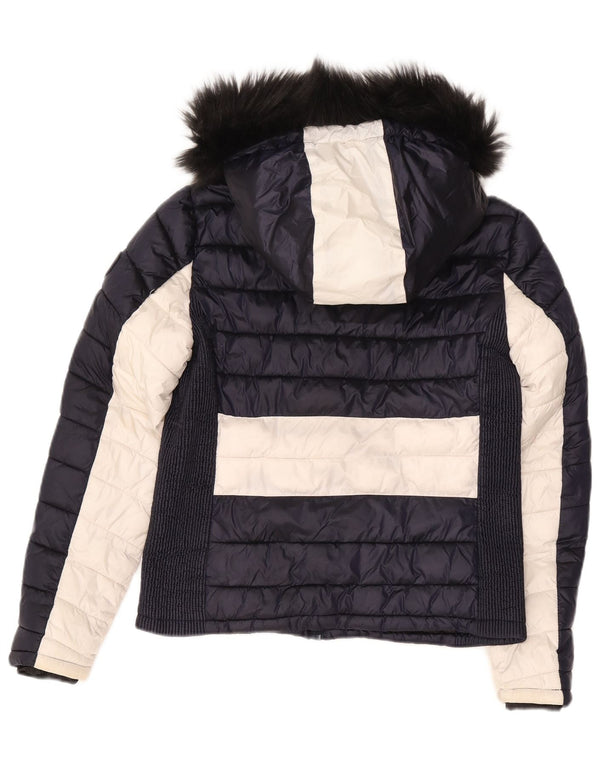 Superdry Veste matelassée à capuche pour femme UK 14 Large Bleu marine Colourblock
