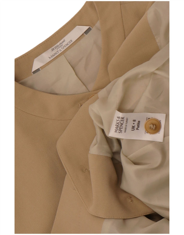 Marks & Spencer Womens Longline Blazer Jacket UK 8 Small Beige Polyester