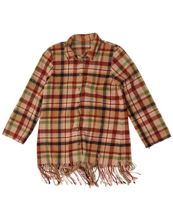 Sobretudo vintage feminino longline UK 14 poliéster xadrez médio multicolorido