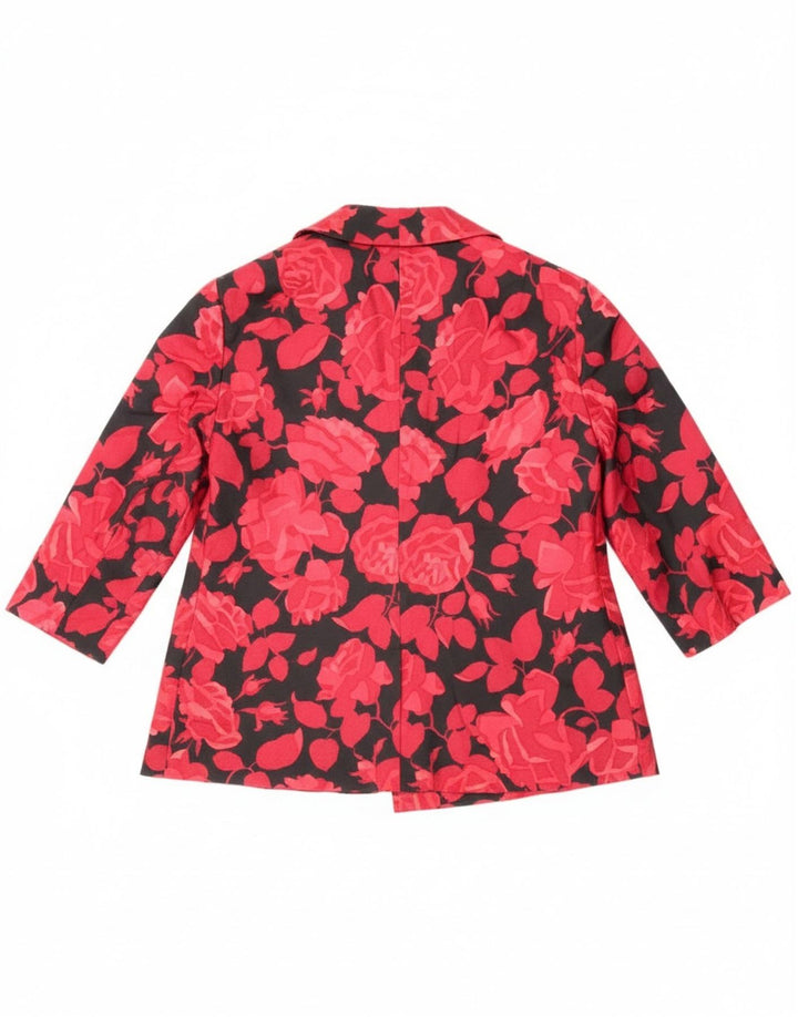 Vintage dame 3/4 ærmer 2 knap blazer jakke UK 14 Medium rød blomster