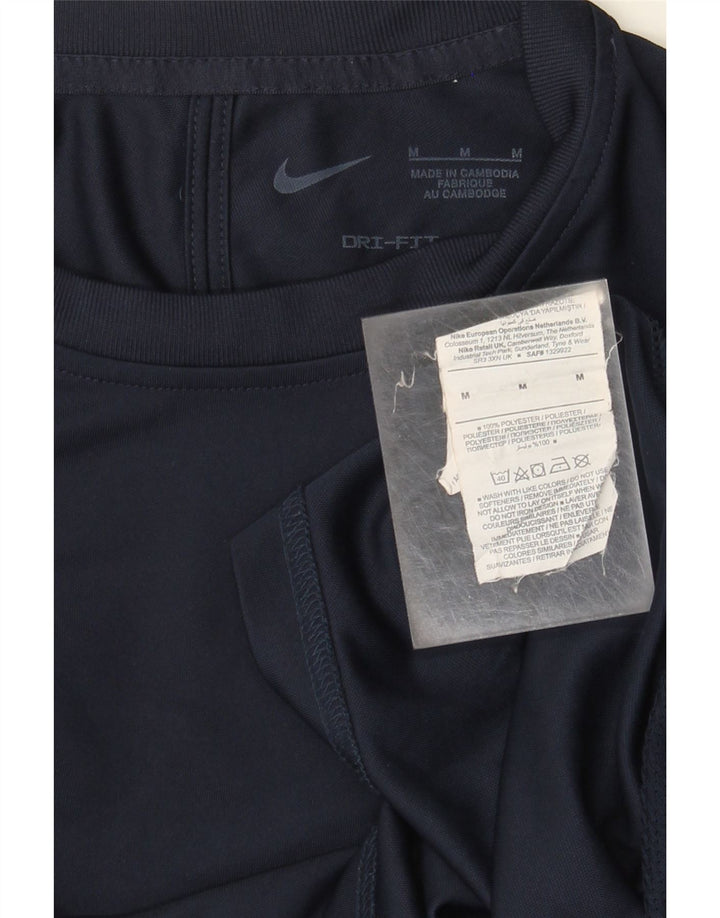 Nike Mens Dri Fit T-Shirt Top Medium Navy Blue Colourblock Polyester